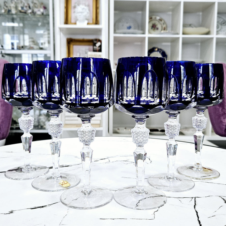 Satz von 6. Nachtmann Antika Kollektion von Luxus blauen Kristall Wein –
